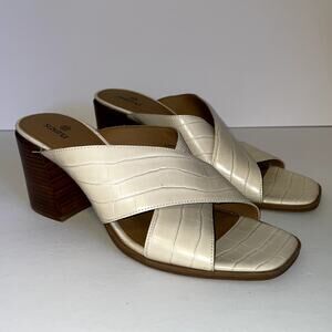 Susina Sandals Womens 10 Cream Crossover Heeled Mules Summer Block Heel Shoes